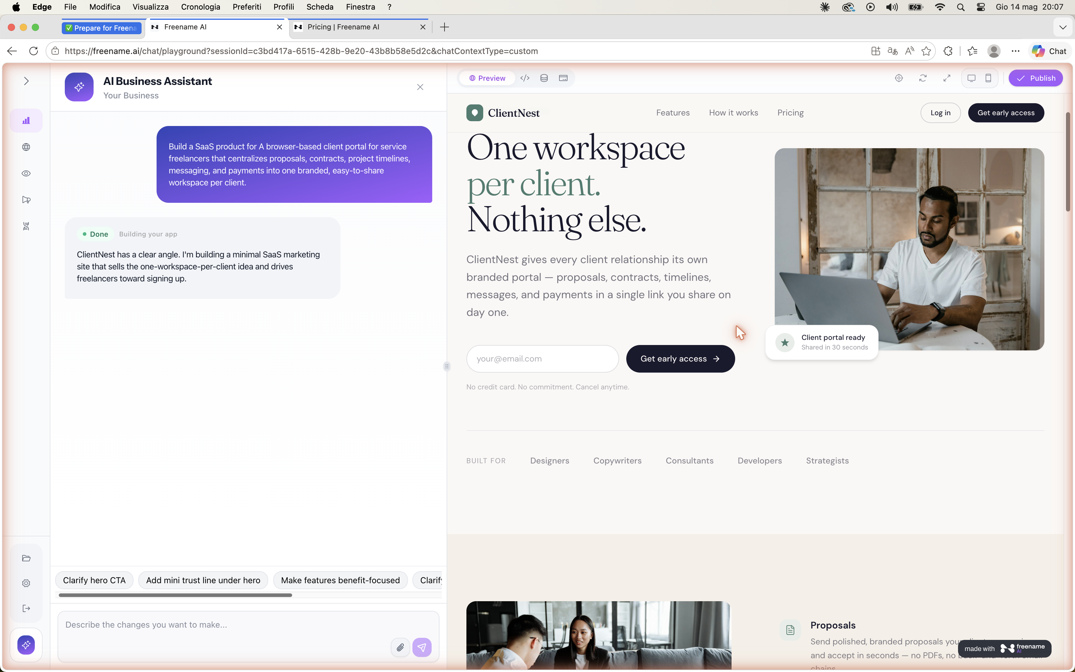 Run 2 — ClientNest hero landing